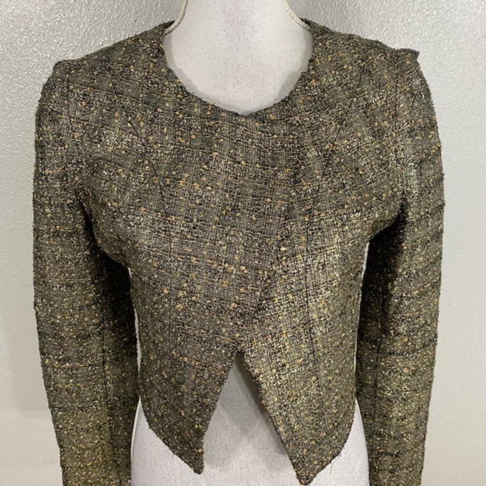 Xoxo metallic gold black tweed crop blazer Large L - Picture 4 of 13